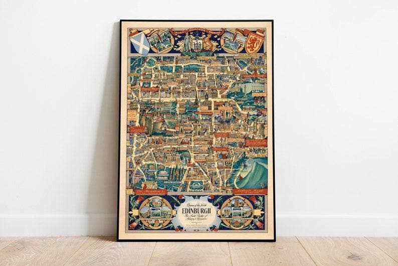Edinburgh Vintage Map Wall Print| Edinburgh Canvas Wall Art - MAIA HOMES