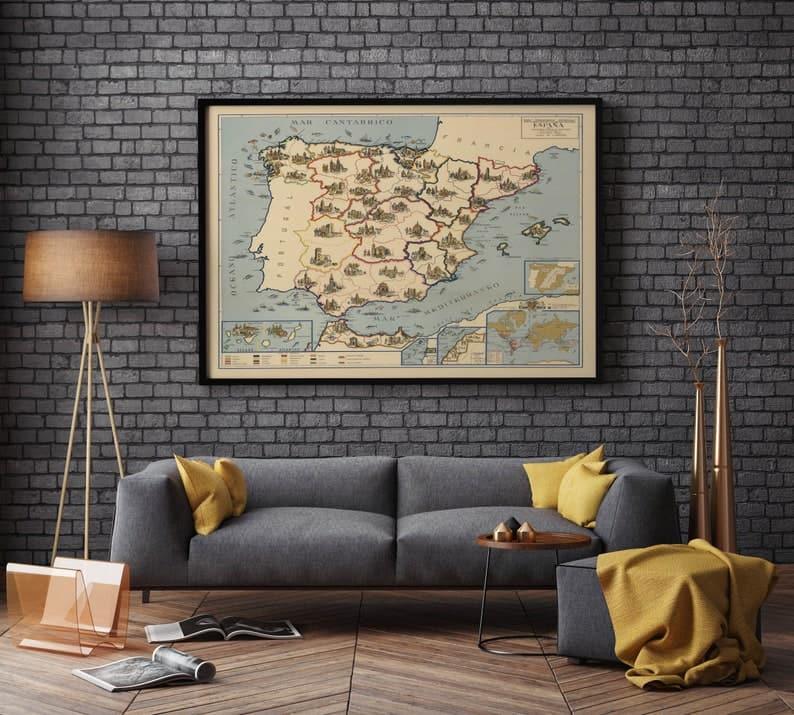 Education in Spain and Morocco Map Poster| Canvas Print Wall Art