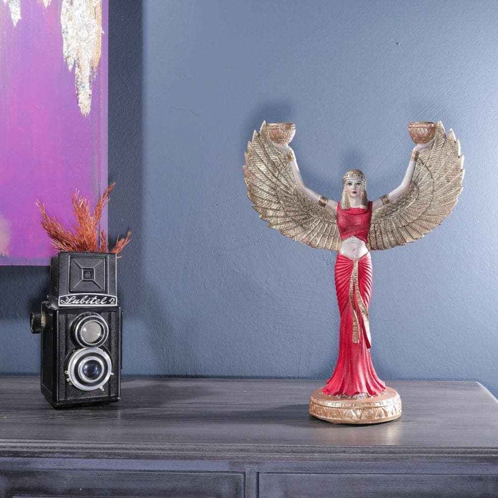 Egyptian Goddess Isis Standing Sculpture in Red