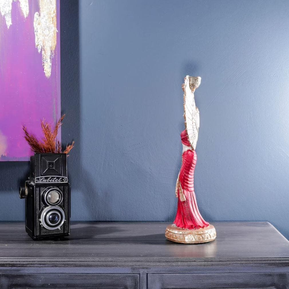 Egyptian Goddess Isis Standing Sculpture in Red