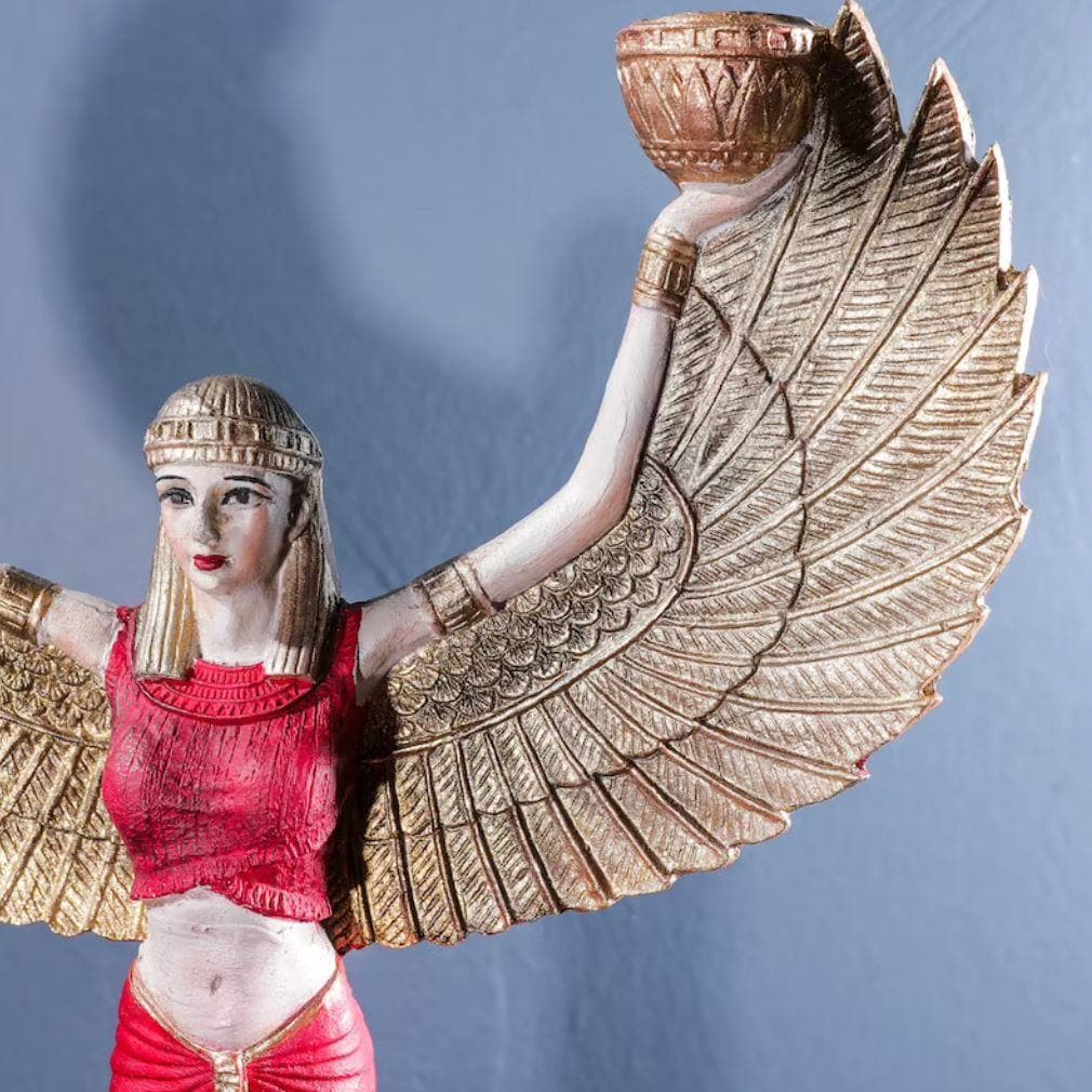 Egyptian Goddess Isis Standing Sculpture in Red