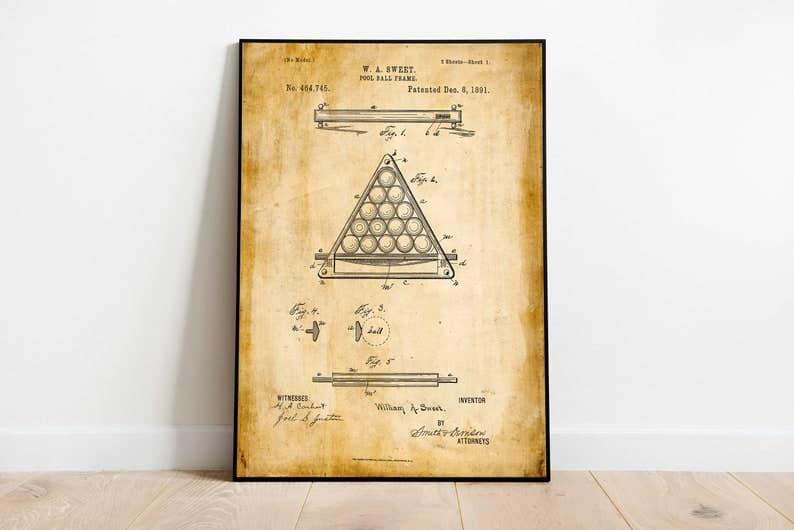 Eight Ball Pool Patent Print| Framed Art Print