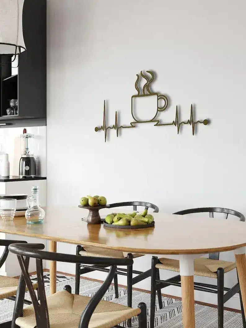 Ekg Coffee Mug Metal Wall Hanging Decor Gold