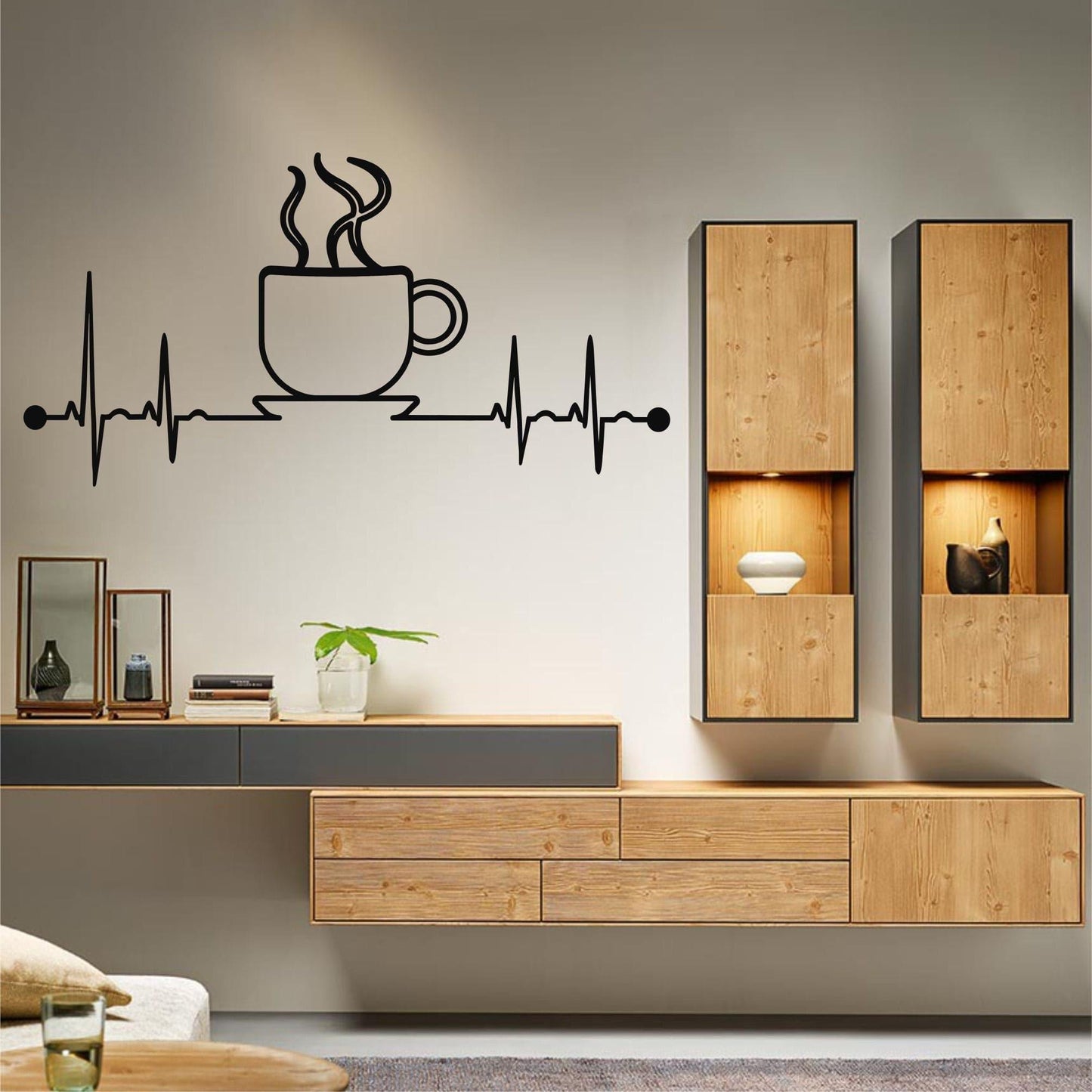 Ekg Coffee Mug Metal Wall Hanging Decor - MAIA HOMES