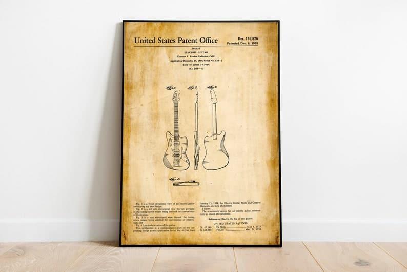 Electric Guitar Patent Print| Framed Art Print - MAIA HOMES
