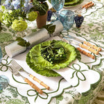 Elegant Emeral Green Embroidered Linen Placemats and Napkins Set