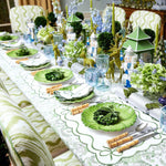 Elegant Emeral Green Embroidered Linen Placemats and Napkins Set