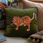 Embroidered Asian Tiger Green Velvet Throw Pillow Cover Default Title