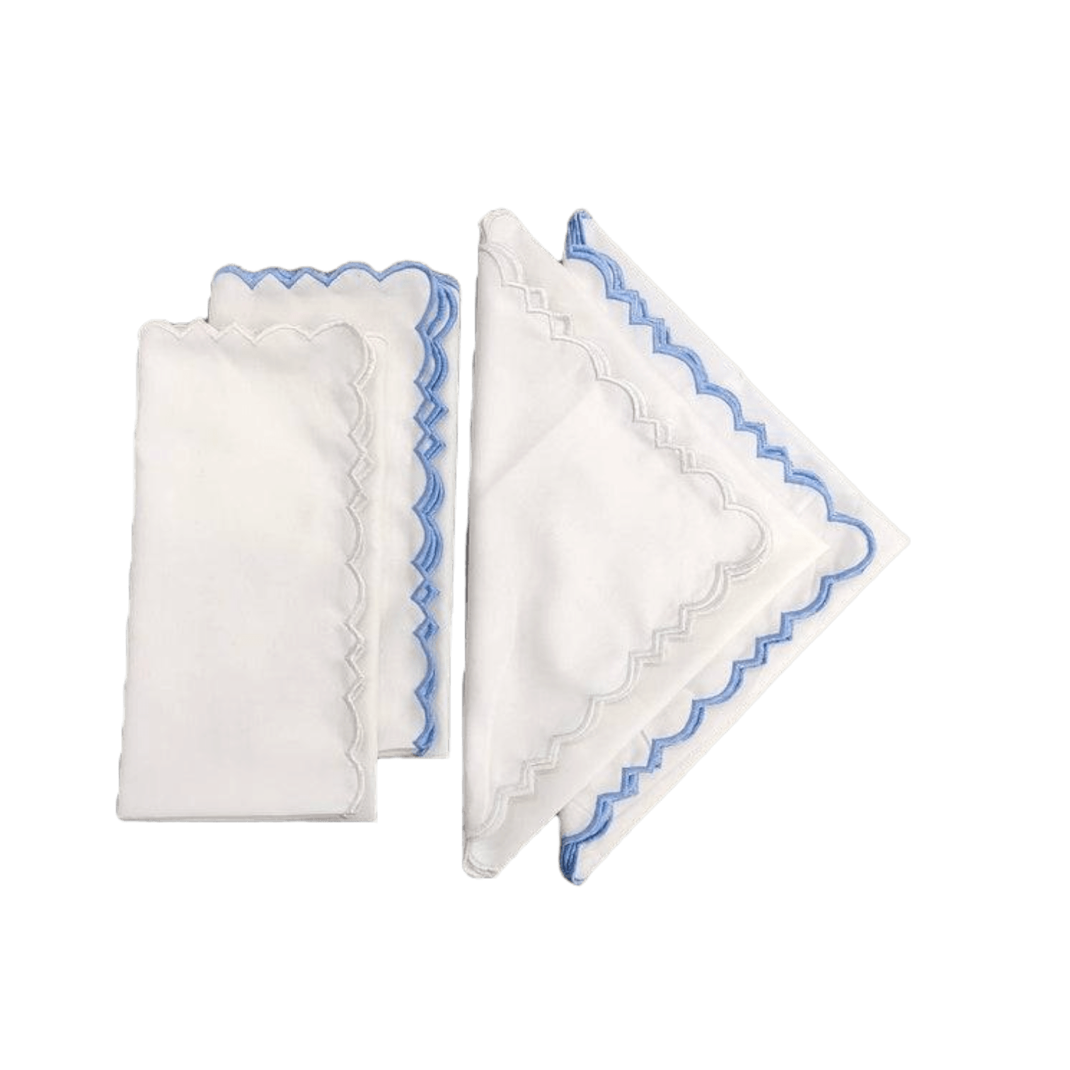 Embroidered Border White Cotton Napkins Sky Blue