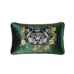 Embroidered Cat and Flowers Velvet Throw Pillow Cover - Green 12" x 20"