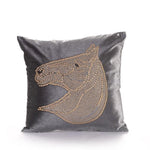 Embroidered Horse Velvet Throw Pillow Cover Velvet Gray