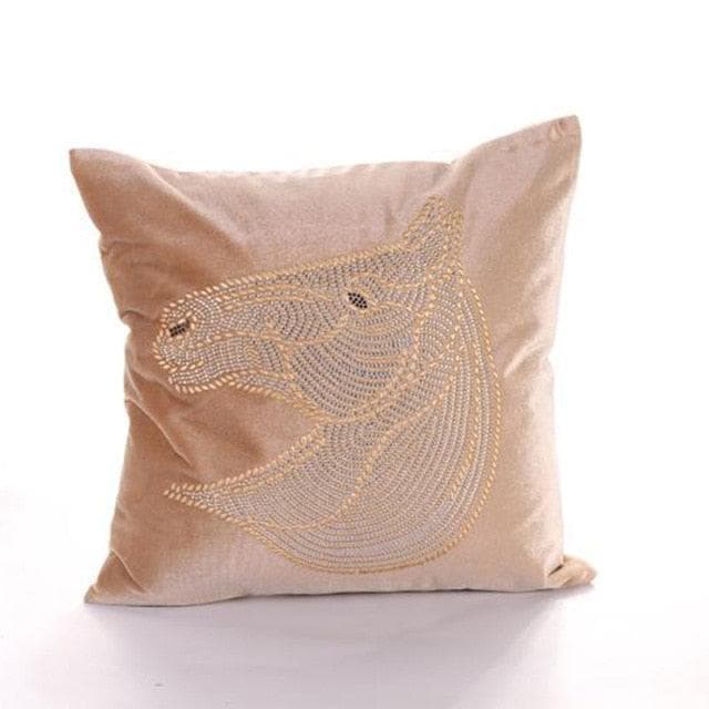 Embroidered Horse Velvet Throw Pillow Cover Velvet Apricot