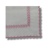 Embroidered Pink Fern White Cotton Scalloped Napkins