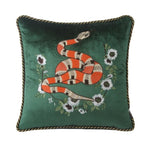 Embroidered Snake Velvet Accent Throw Pillow Cover - Dark Green