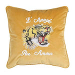 Embroidered Tiger and Flowers Throw Pillow Cover Yellow Tiger