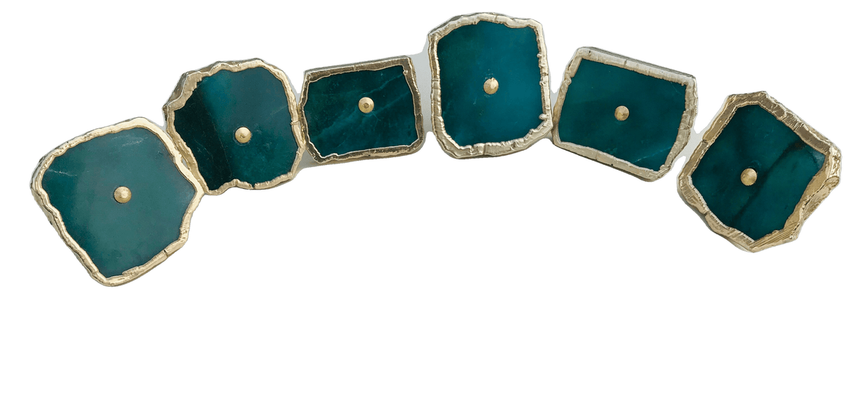 Emerald Green Agate Cabinet Door Pull Handle - Set of 6