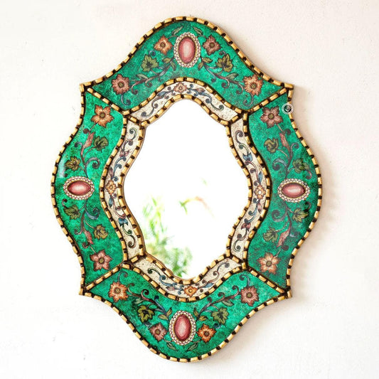 Emerald Green Hand-Painted Oval Mirror - MAIA HOMES