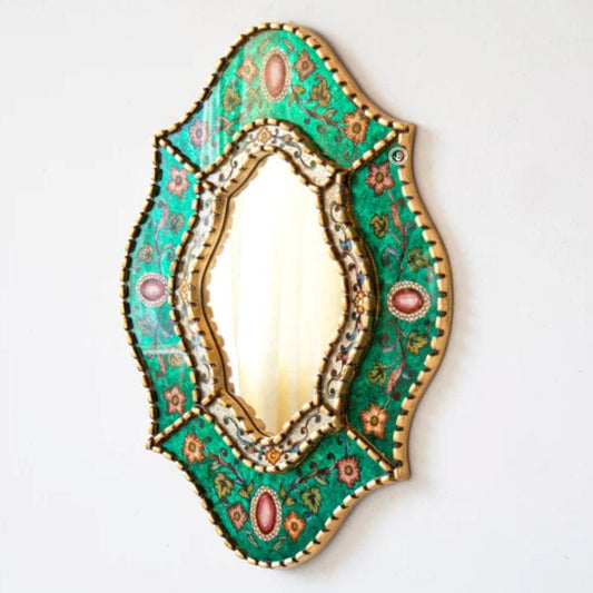Emerald Green Hand-Painted Oval Mirror - MAIA HOMES