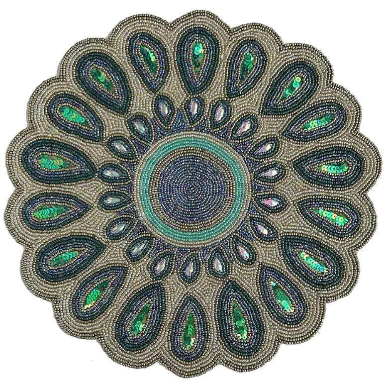 Emerald Rounded Embroidery Placemats - MAIA HOMES