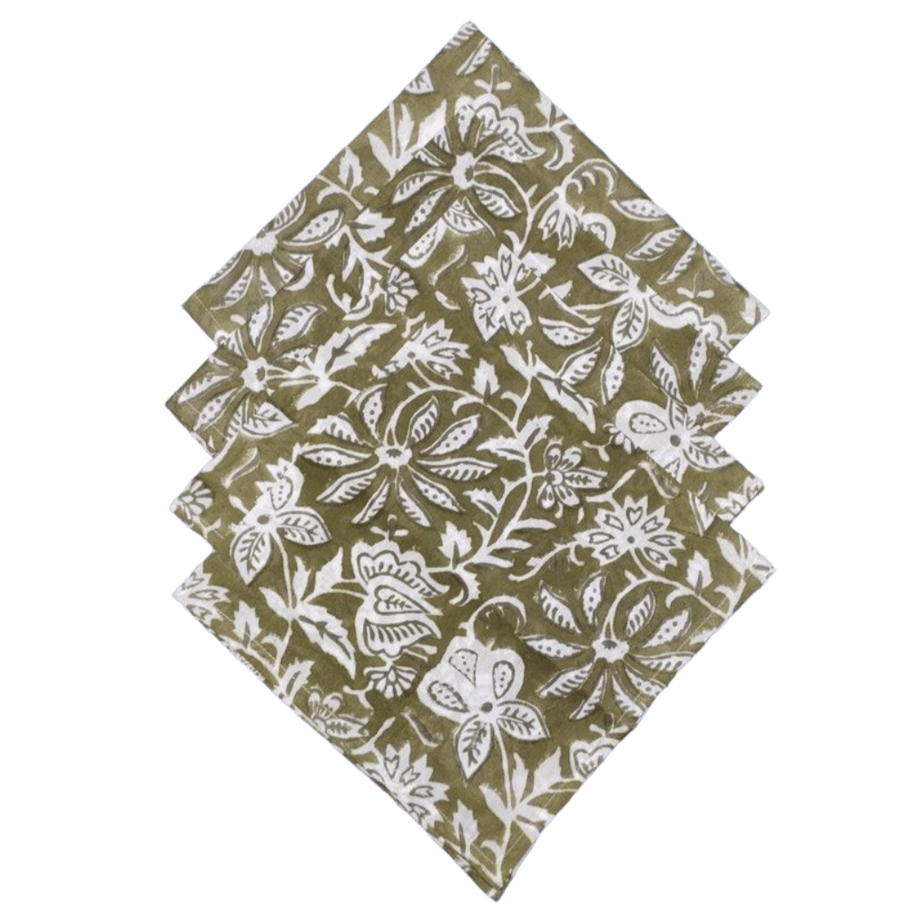 Emmy Green and White Block Printed Cotton Napkins