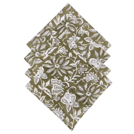 Emmy Green and White Block Printed Cotton Napkins - MAIA HOMES