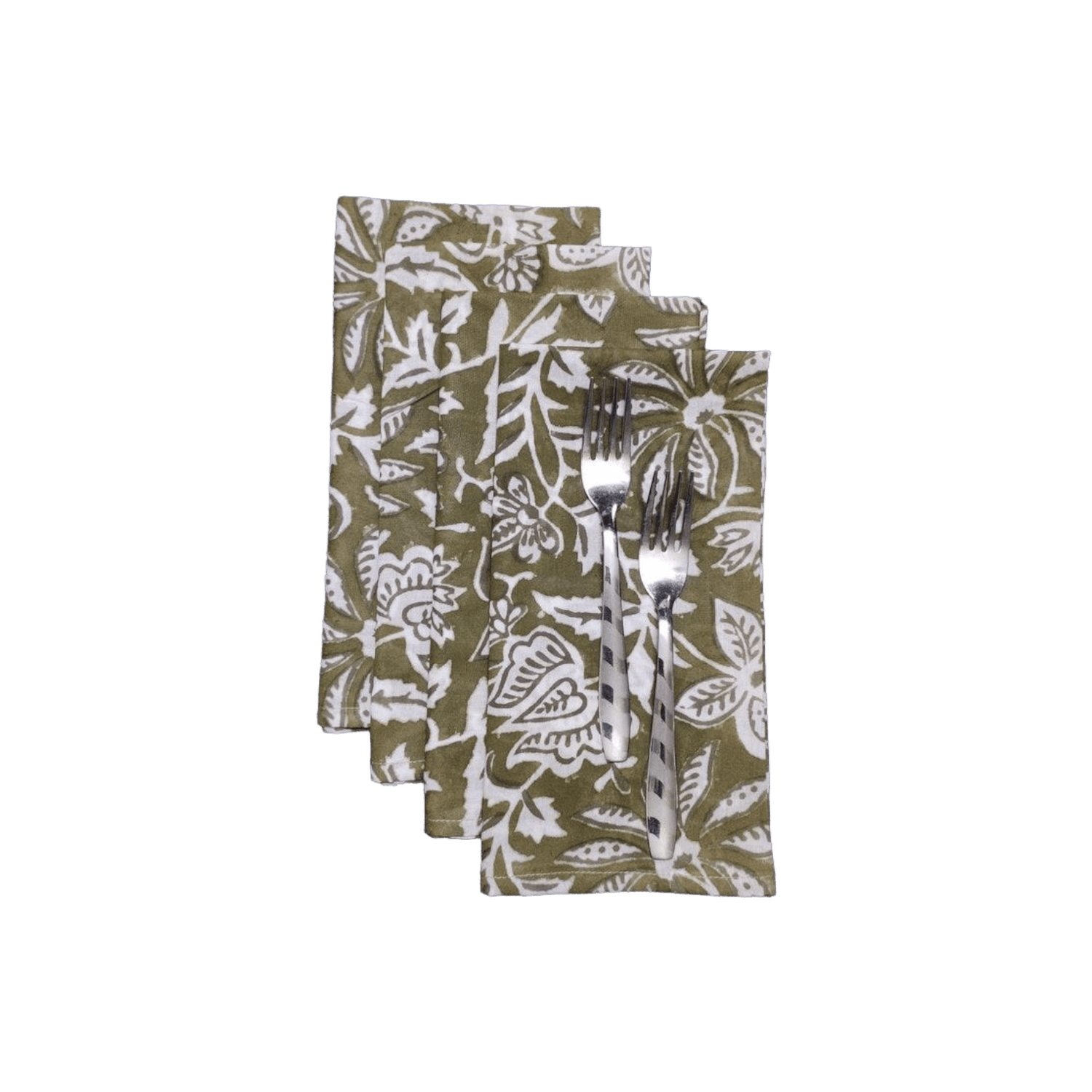 Emmy Green and White Block Printed Cotton Napkins