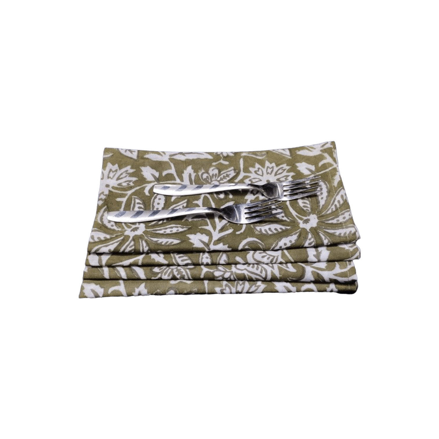 Emmy Green and White Block Printed Cotton Napkins