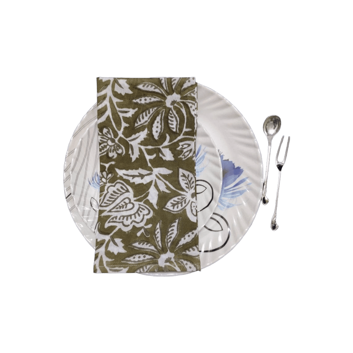 Emmy Green and White Block Printed Cotton Napkins