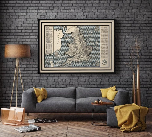 England the Corps and Fisheries Map Poster| Vintage England Map Print - MAIA HOMES