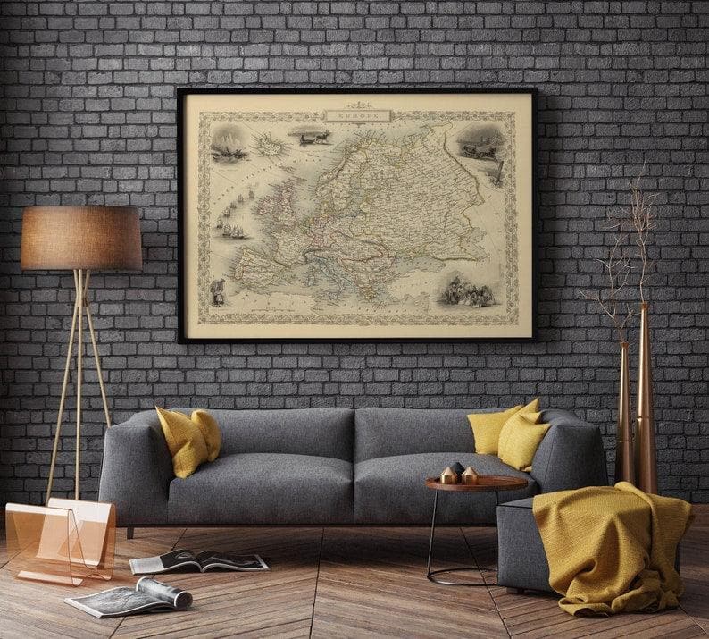 Europe Map 1851| Europe Map Wall Art