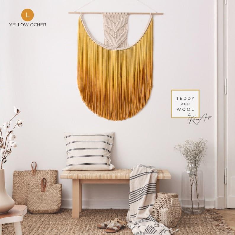 EVA Hand Woven Dyed Macrame Wall Hanging Yellow Ocher