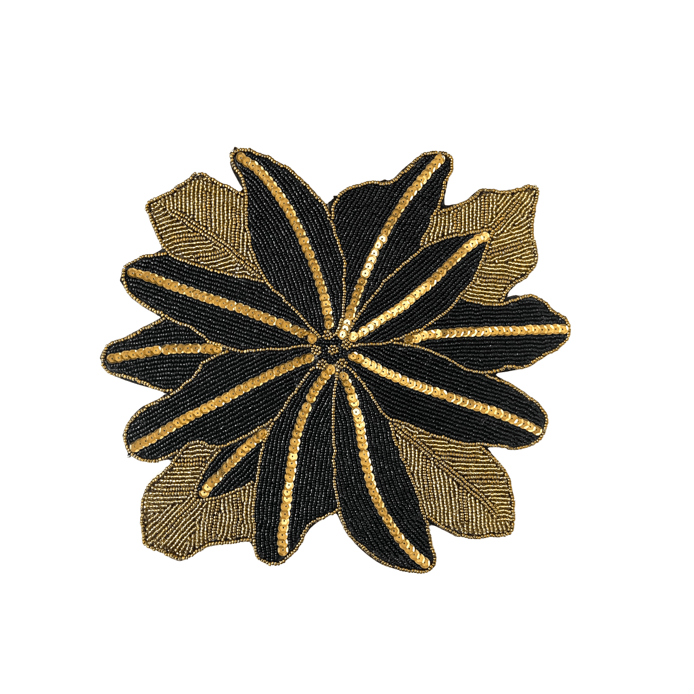 Exotic Flower Beaded Placemat, Gold/Black