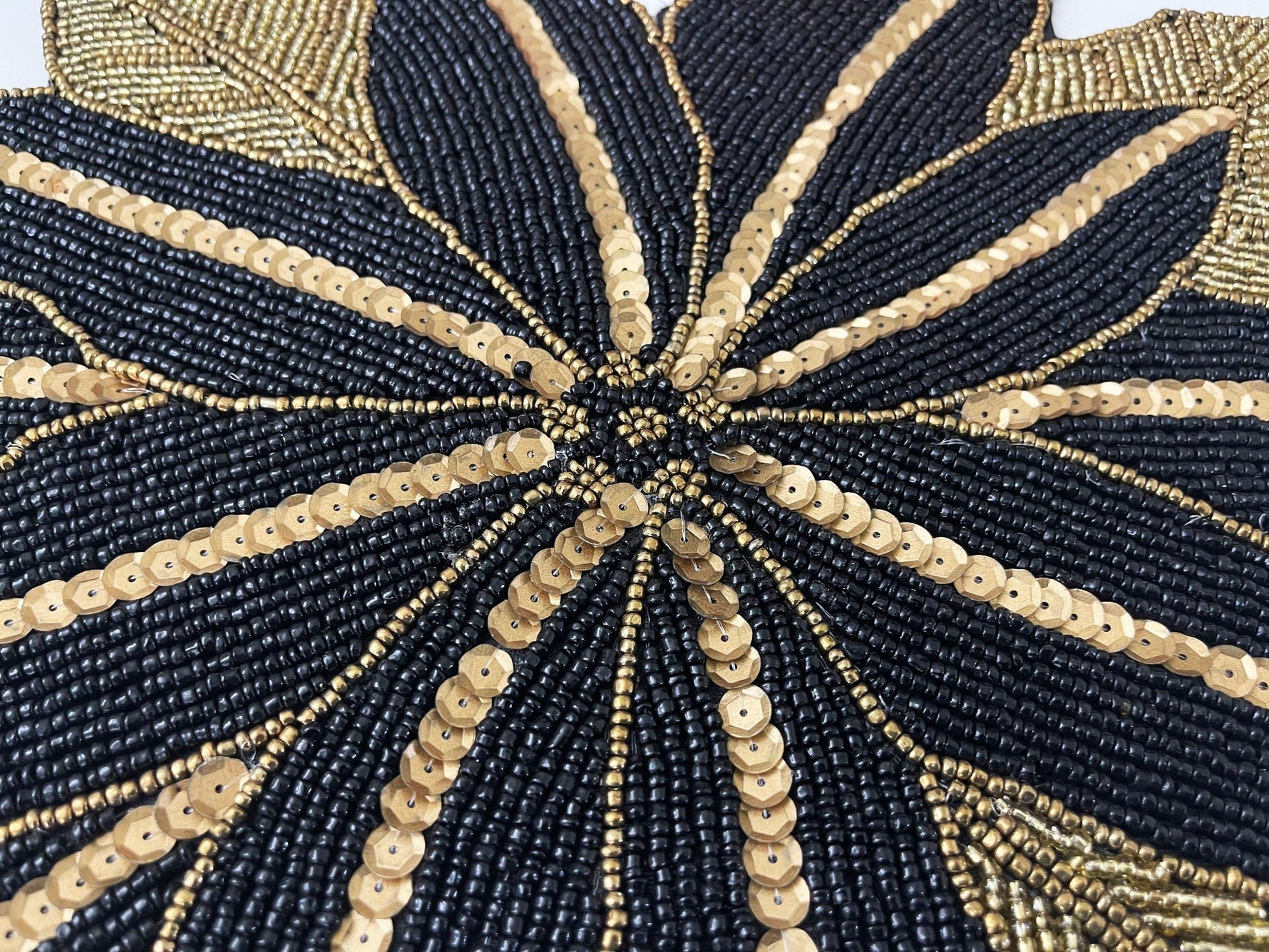 Exotic Flower Beaded Placemat, Gold/Black