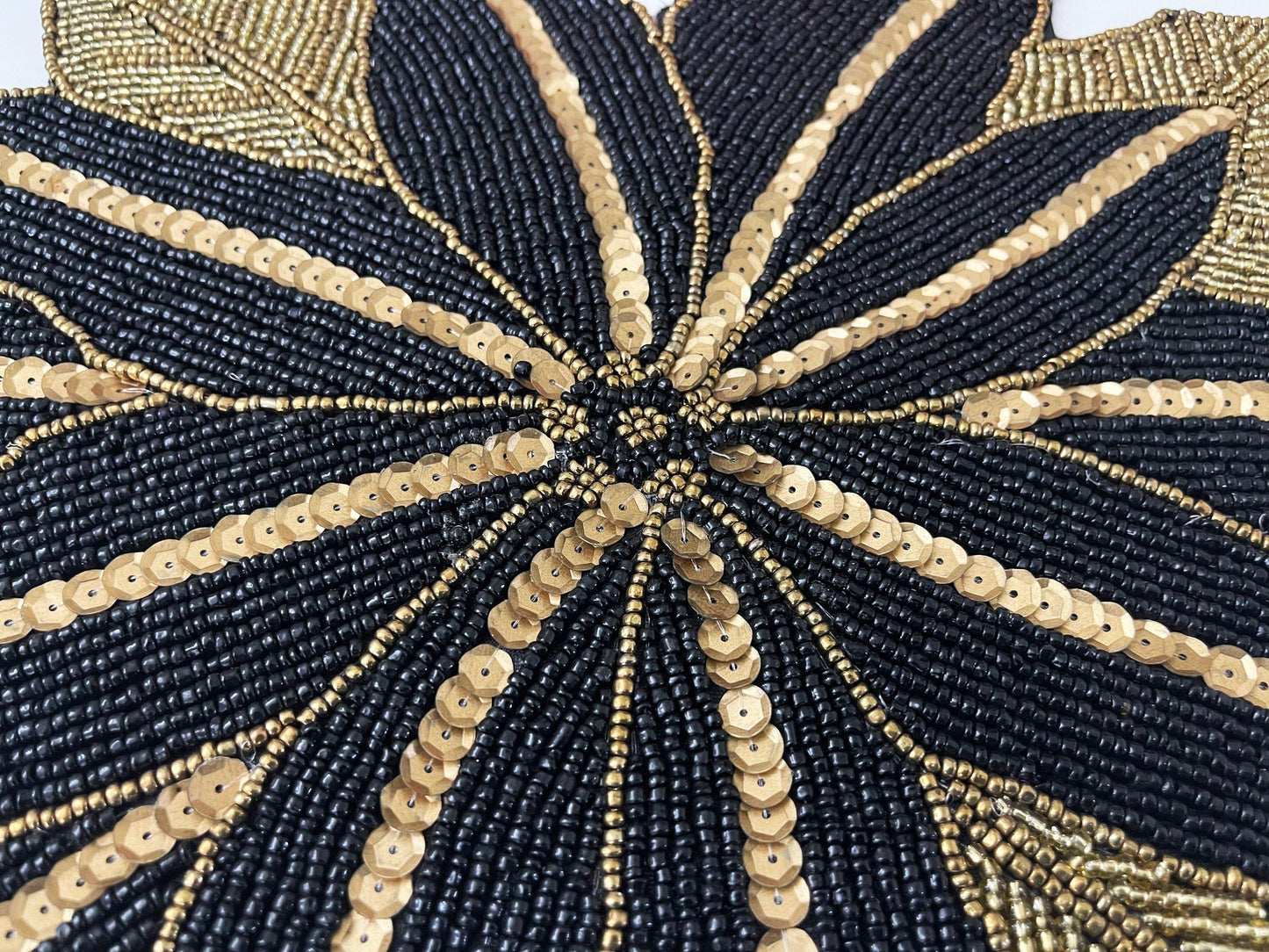 Exotic Flower Beaded Placemat, Gold/Black - MAIA HOMES