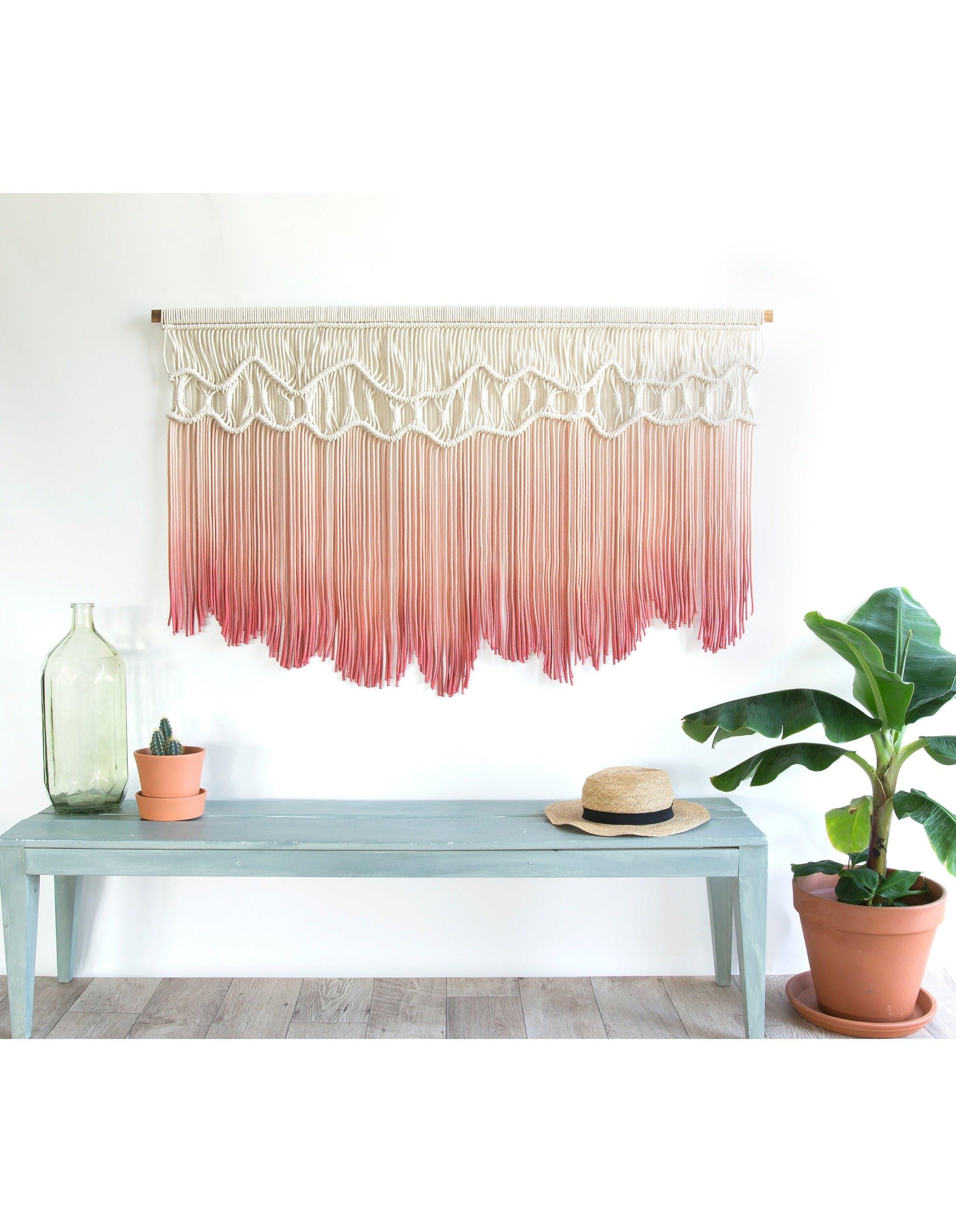 Extra Large Hand Woven Macrame Wall Hanging - dyed in PinkGreen Default Title