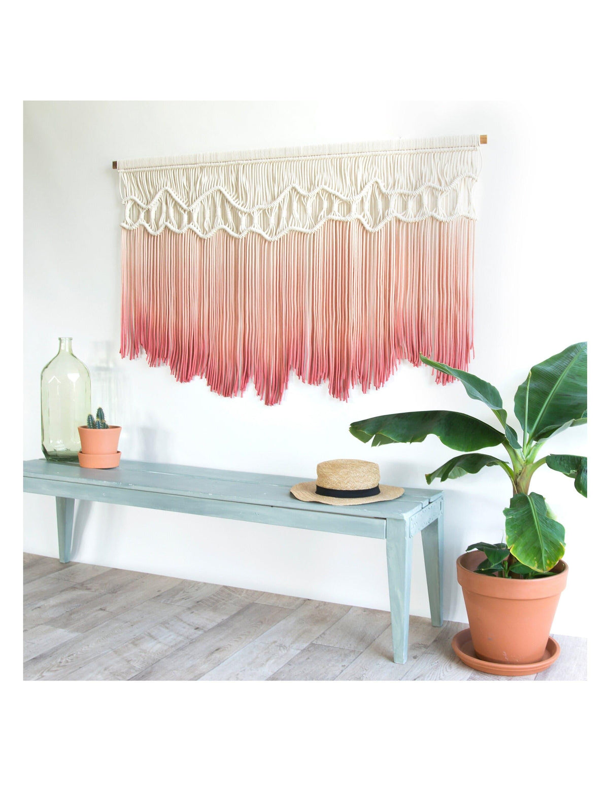 Extra Large Hand Woven Macrame Wall Hanging - dyed in PinkGreen