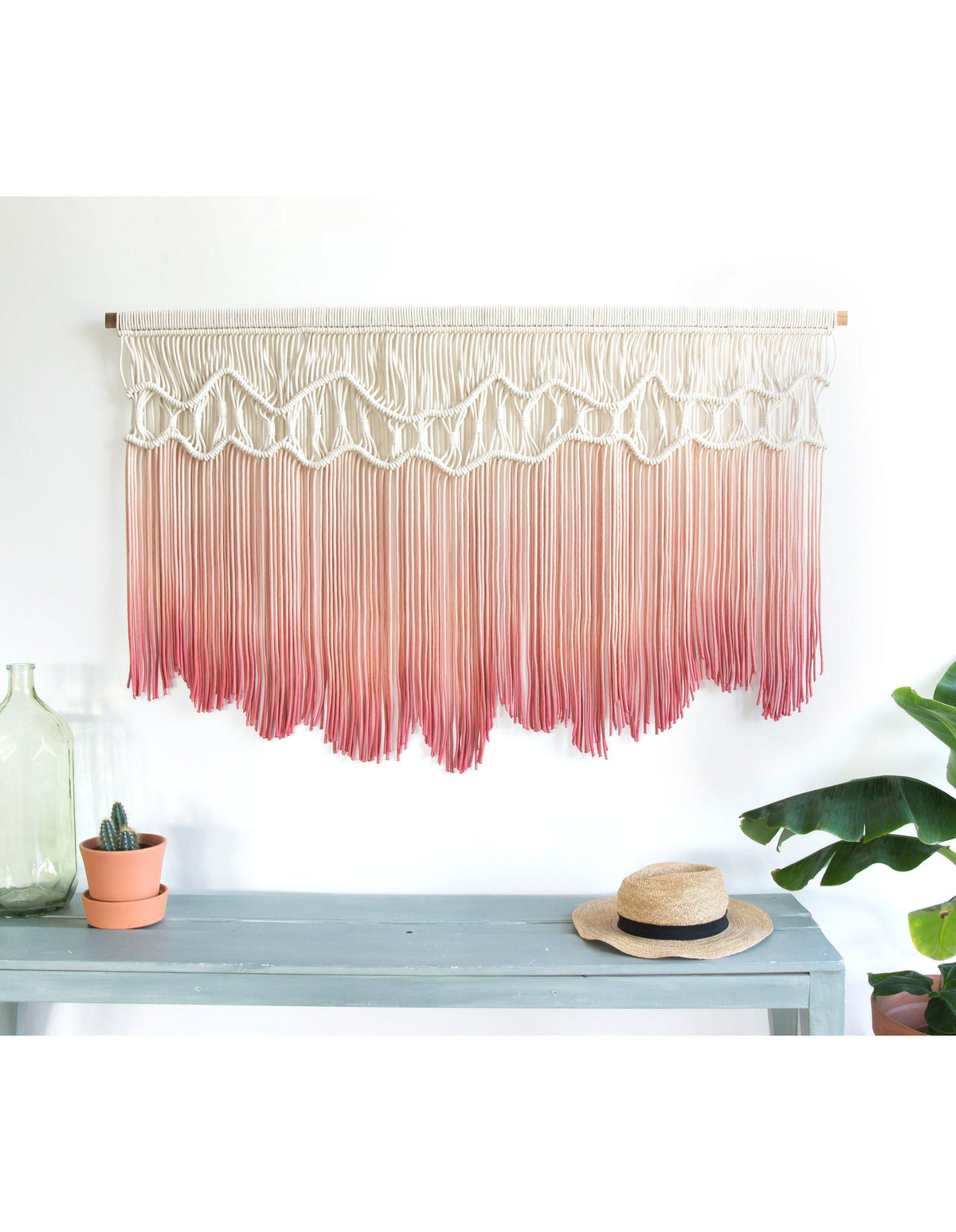 Extra Large Hand Woven Macrame Wall Hanging - dyed in PinkGreen