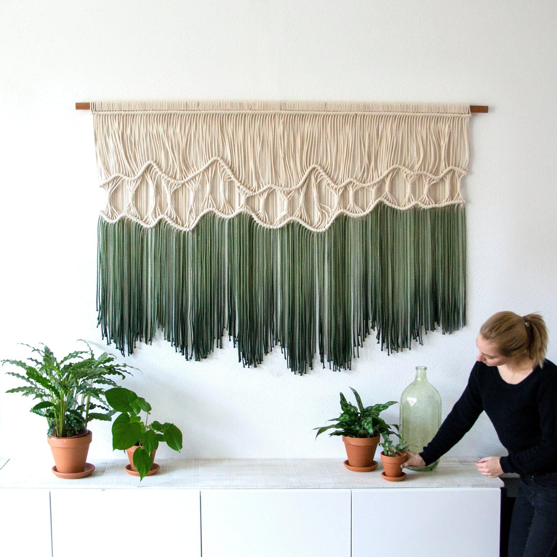 Extra Large Hand Woven Macrame Wall Hanging - dyed in PinkGreen