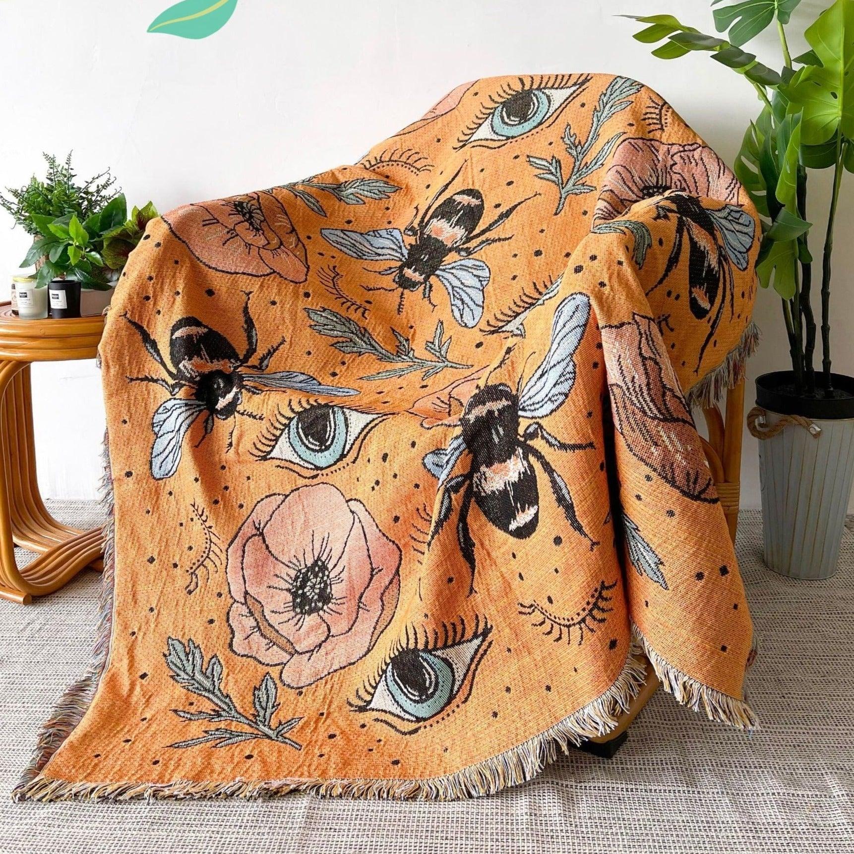 Eye and Flowers Cotton Woven Throw Blanket - MAIA HOMES