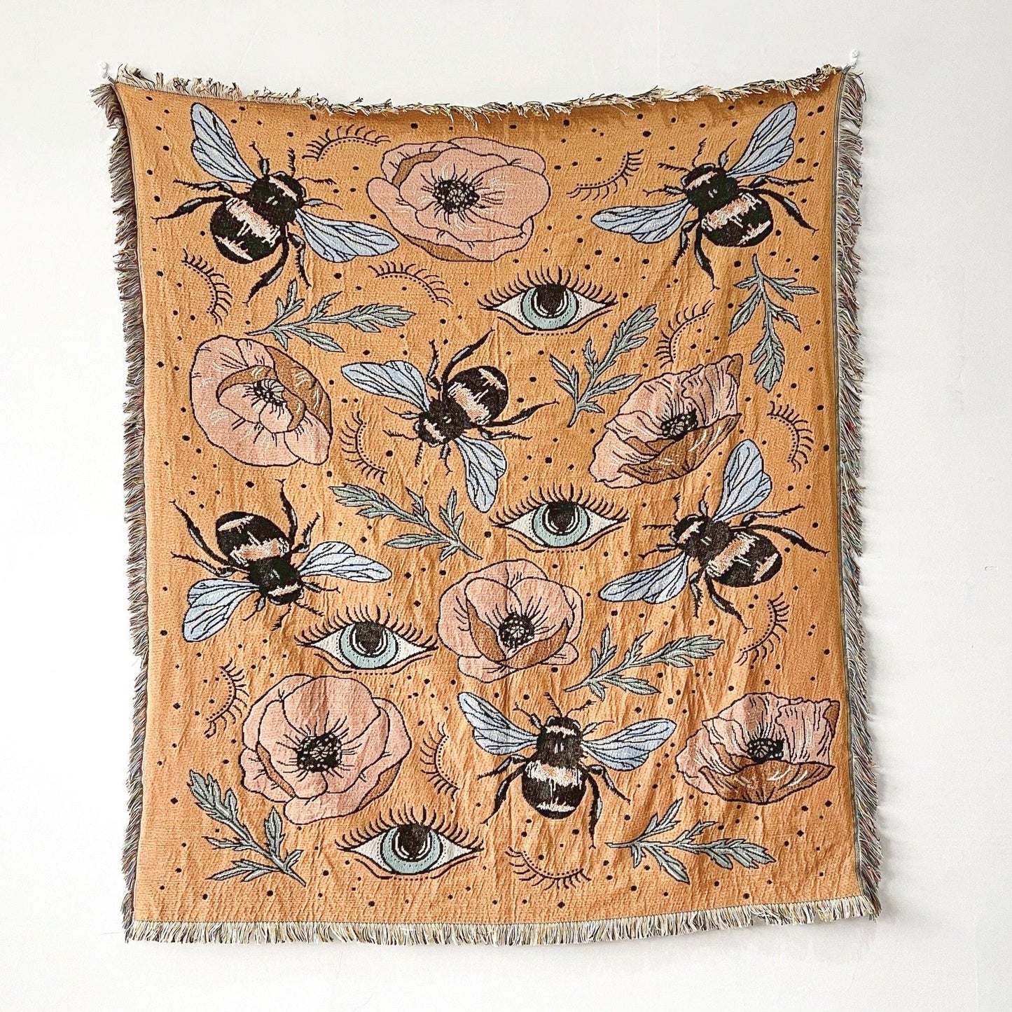 Eye and Flowers Cotton Woven Throw Blanket - MAIA HOMES