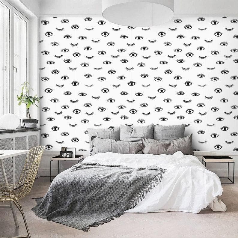 Eyes Minimalist Black and White Wall Paper - MAIA HOMES