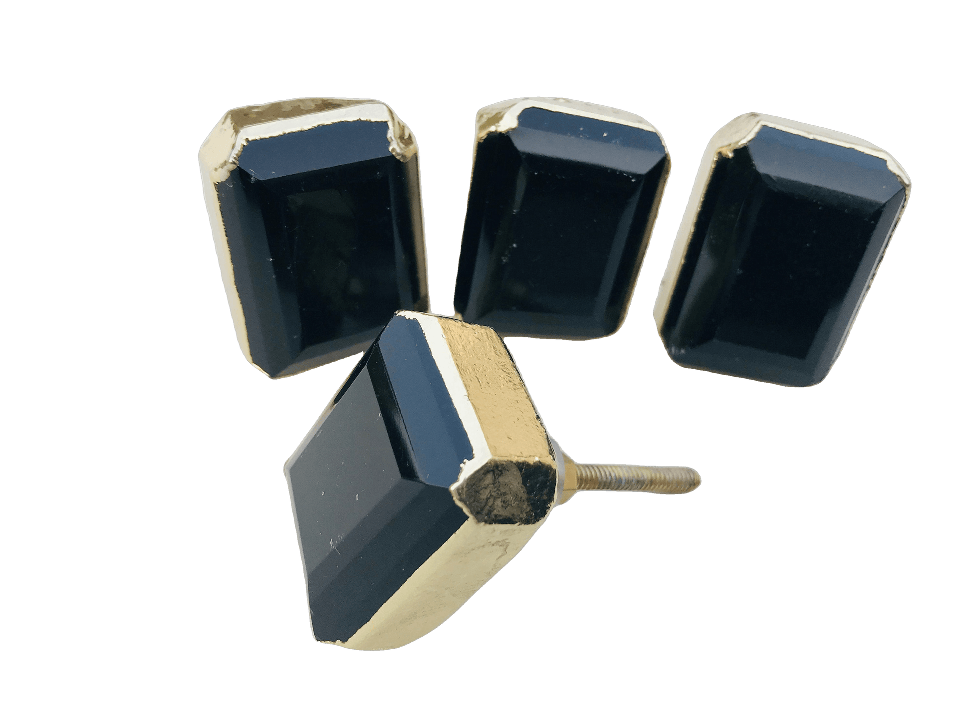 Faceted Black Obsidian Quartz Cabinet Door Pull Handle - Set of 4