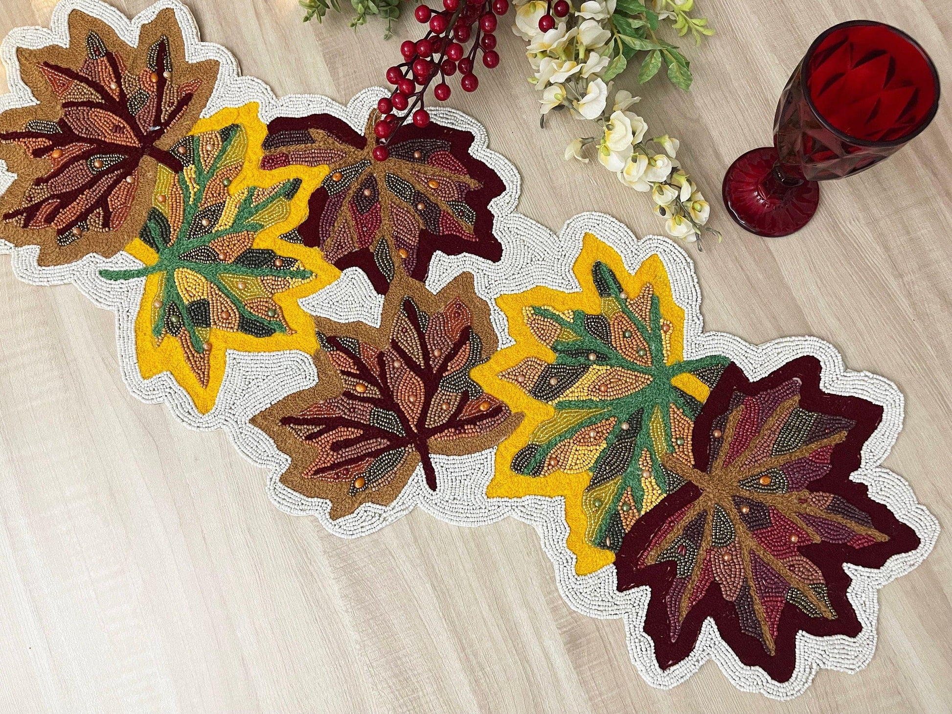 Fall Maple Leaf Beaded Table Runner Default Title