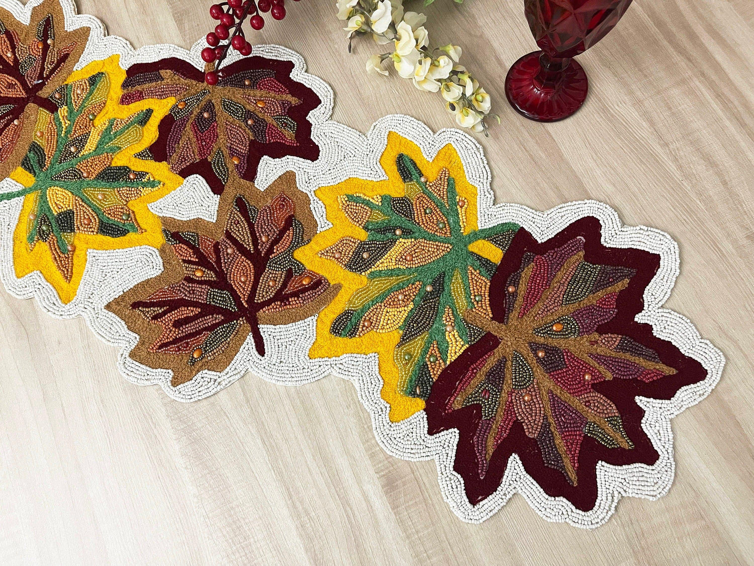 Fall Maple Leaf Beaded Table Runner