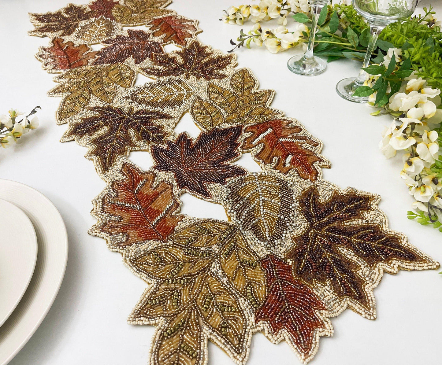 Fall Maple Leaf Beaded Table Runner - MAIA HOMES