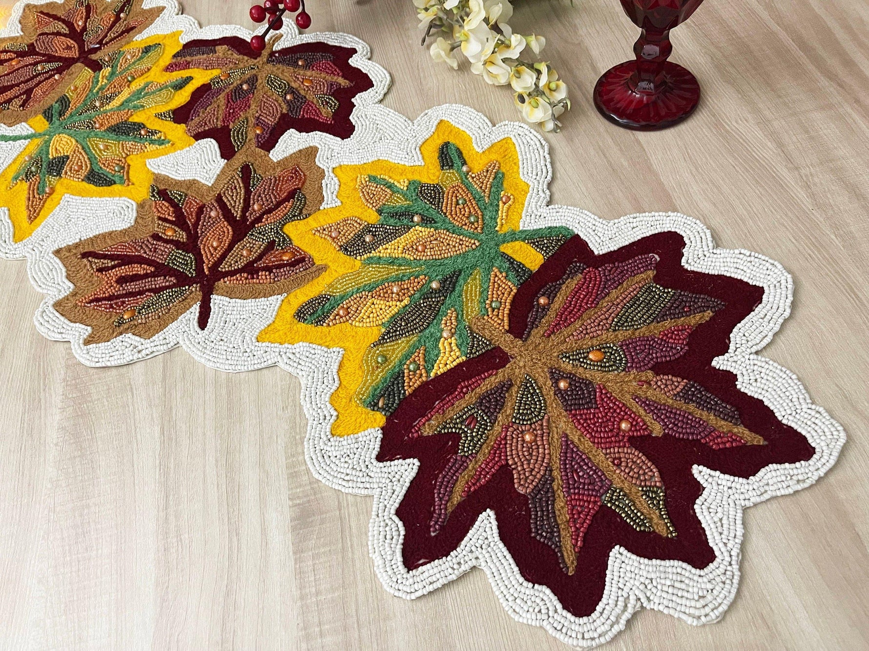 Fall Maple Leaf Beaded Table Runner