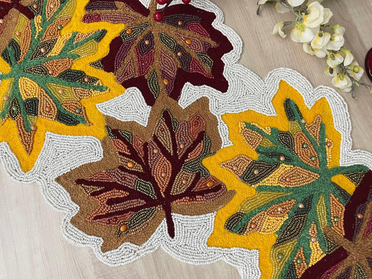 Fall Maple Leaf Beaded Table Runner