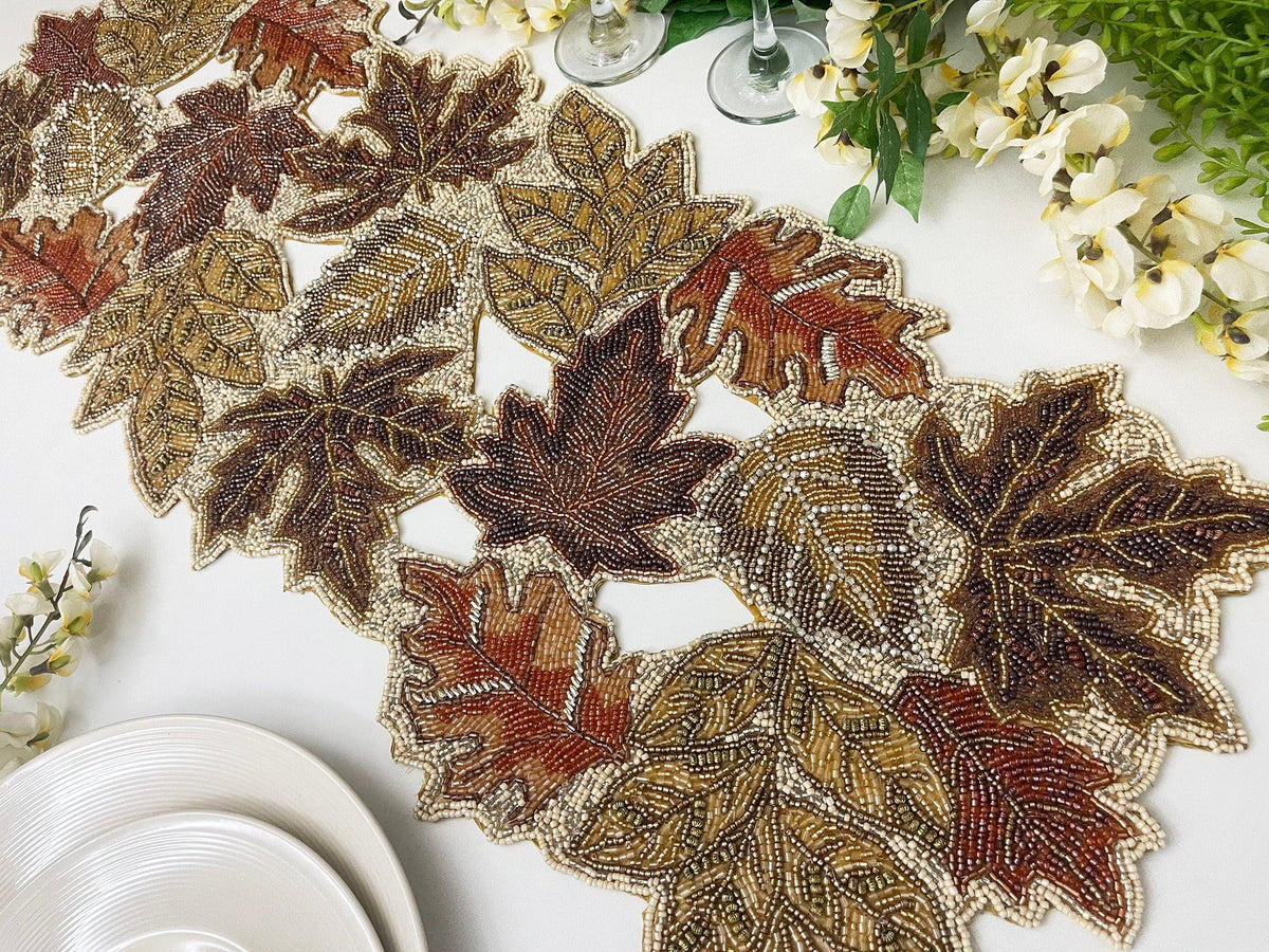 Fall Maple Leaf Beaded Table Runner