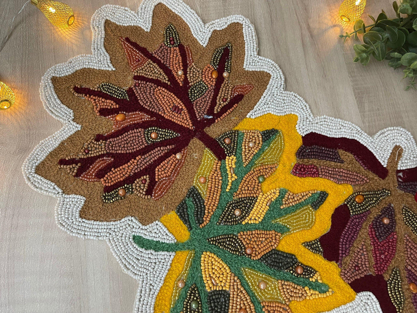 Fall Maple Leaf Beaded Table Runner