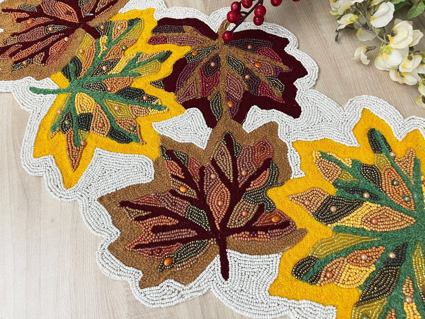 Fall Maple Leaf Beaded Table Runner